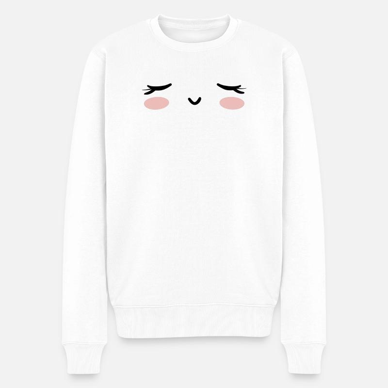 Visage kawaii endormi yeux fermés - Pull Premium bio Homme - blanc