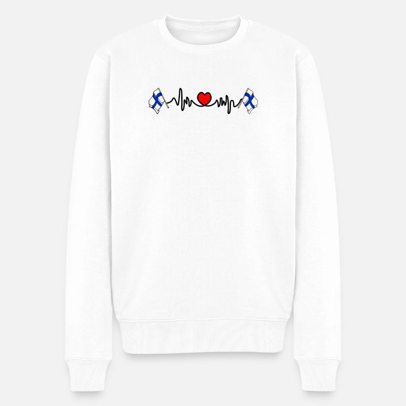 Herzfrequenz-Cardio für Finnland - Männer Premium Bio Pullover - Weiß