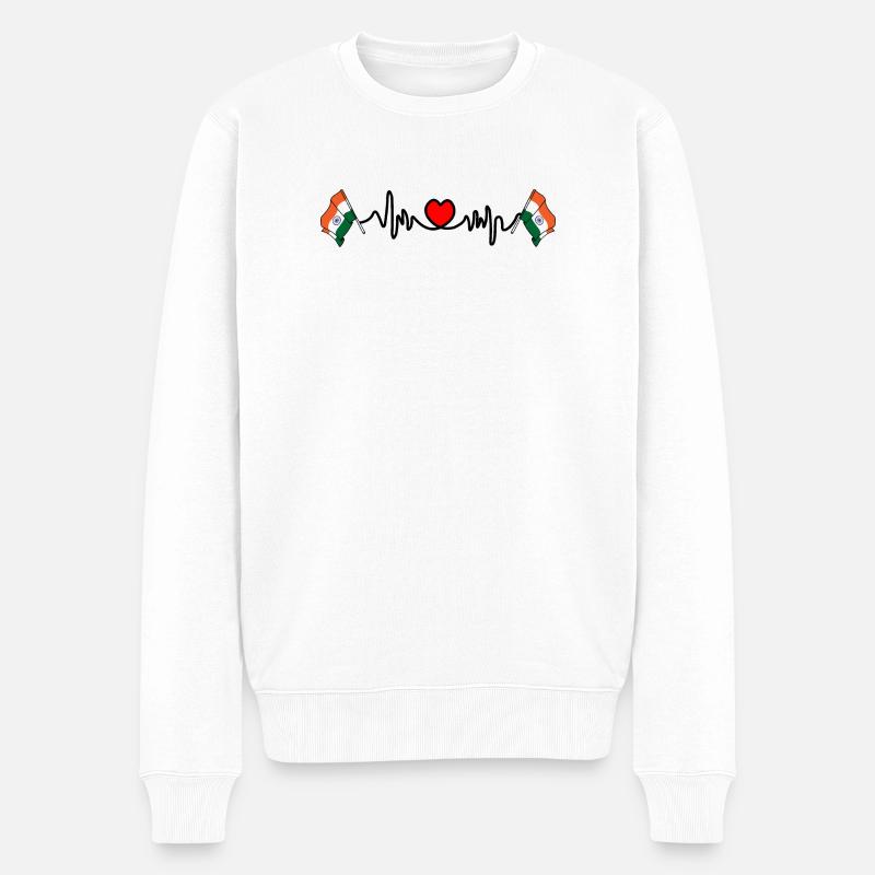 Drapeau cardio de fréquence cardiaque Inde - Pull Premium bio Homme - blanc