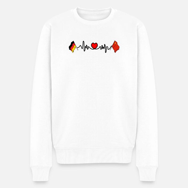 Cardioherz mit Flagge Deutschland und Flagge China - Männer Premium Bio Pullover - Weiß