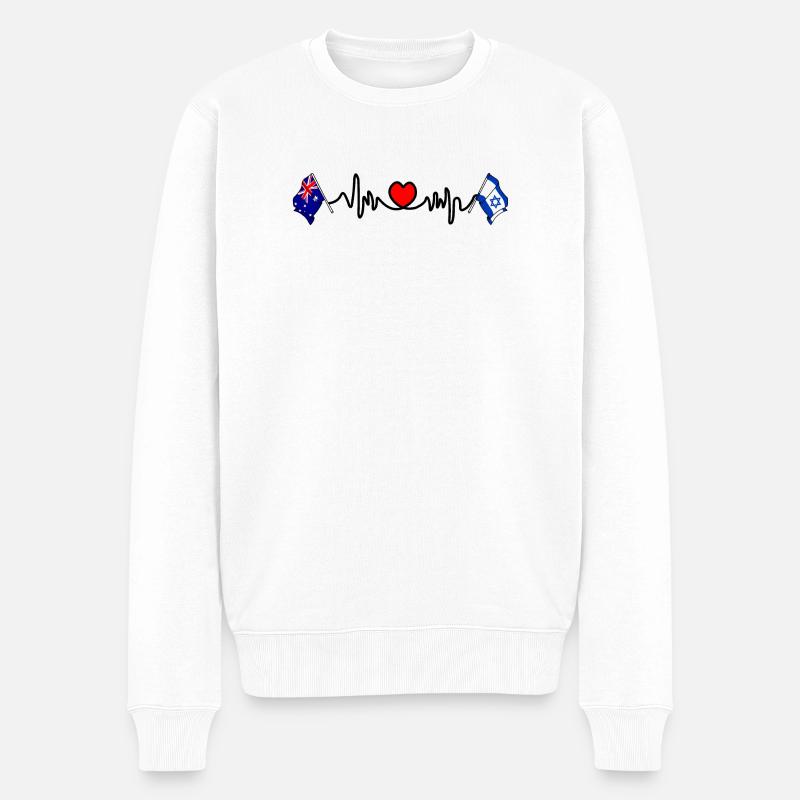 Cardio-Herz mit Flagge Australien und Flagge Israel - Männer Premium Bio Pullover - Weiß