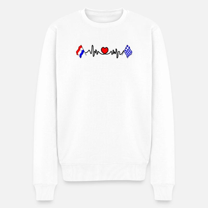 Cardio coeur avec drapeau Pays-Bas, Grèce - Pull Premium bio Homme - blanc