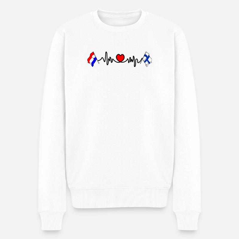 Cardio coeur avec drapeau Pays-Bas, Finlande - Pull Premium bio Homme - blanc
