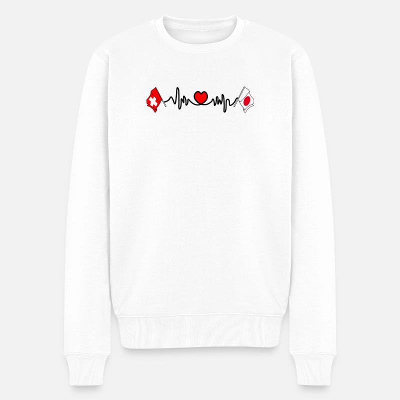 Cardioherz mit Flagge Schweiz, Flagge Japan - Männer Premium Bio Pullover - Weiß