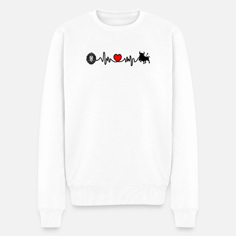 Herzfrequenz Cardio Löwe Stier - Männer Premium Bio Pullover - Weiß