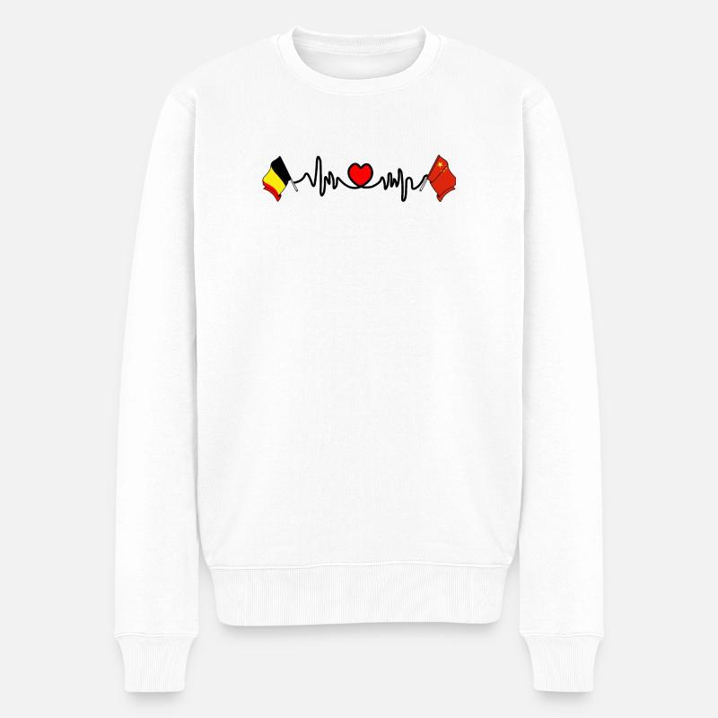 Cardio heart, Drapeau Belgique, drapeau Chine - Pull Premium bio Homme - blanc