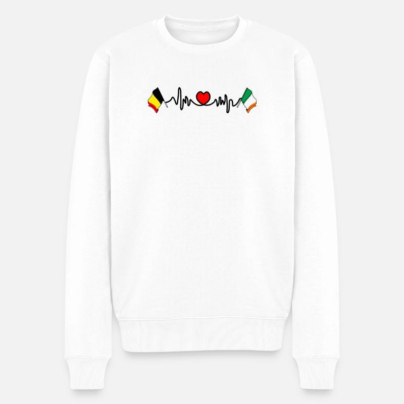 Cardio heart Drapeau Belgique, drapeau Irlande - Pull Premium bio Homme - blanc
