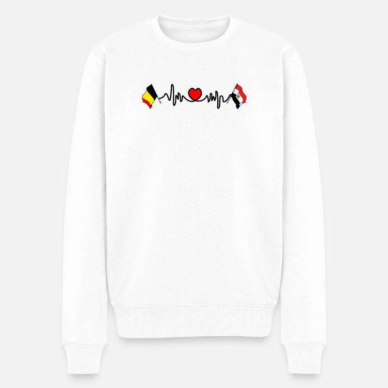 Cardio heart Drapeau Belgique, drapeau Égypte - Pull Premium bio Homme - blanc