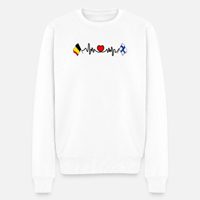 Cardio heart Drapeau Belgique, drapeau Finlande - Pull Premium bio Homme - blanc