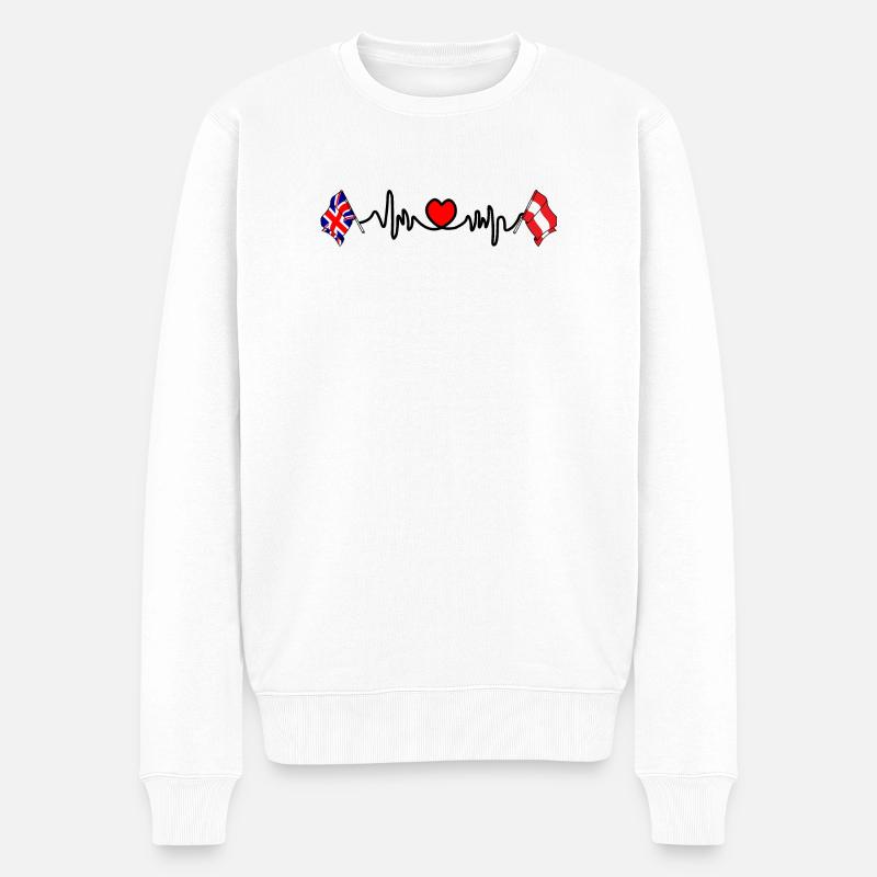 Cardio heart Drapeau Angleterre, drapeau Autriche - Pull Premium bio Homme - blanc