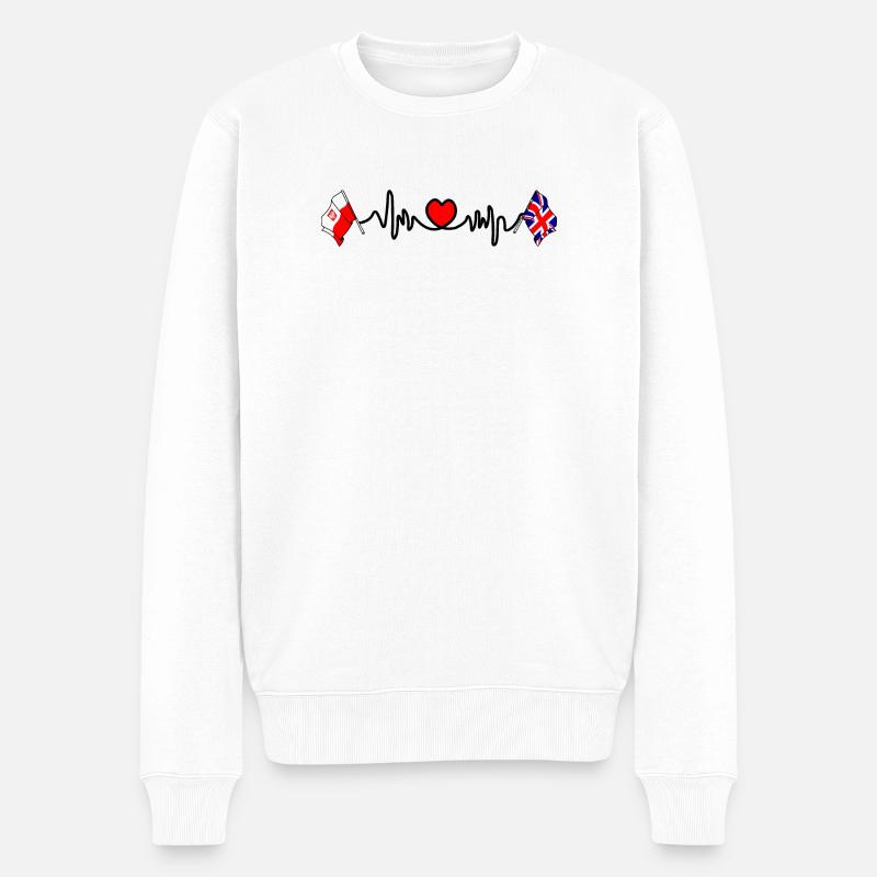 Cardio heart Drapeau Pologne, drapeau Angleterre - Pull Premium bio Homme - blanc