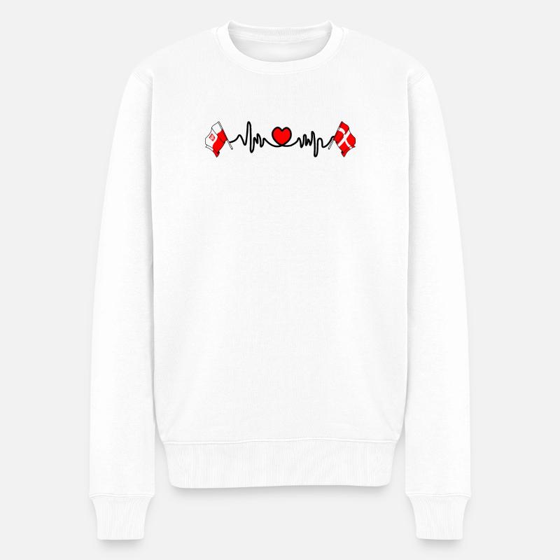 Cardio heart Drapeau Pologne, drapeau Danemark - Pull Premium bio Homme - blanc
