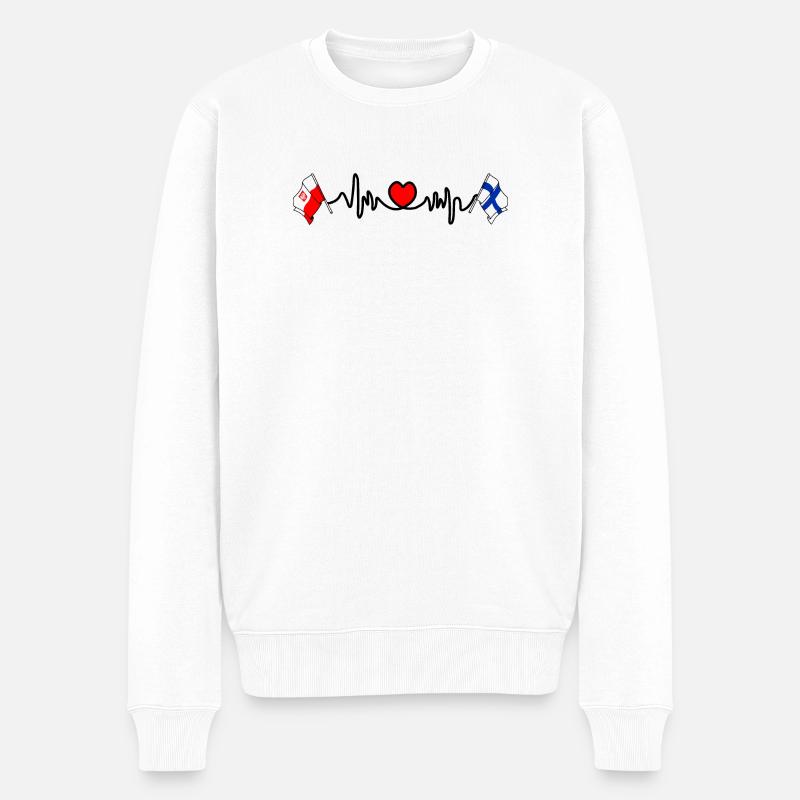 Cardio heart Drapeau Pologne, drapeau Finlande - Pull Premium bio Homme - blanc