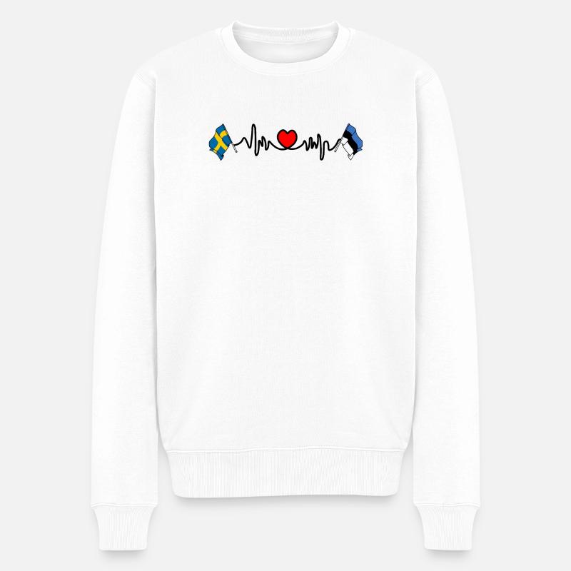 Cardio heart Drapeau Suède, drapeau Estonie - Pull Premium bio Homme - blanc
