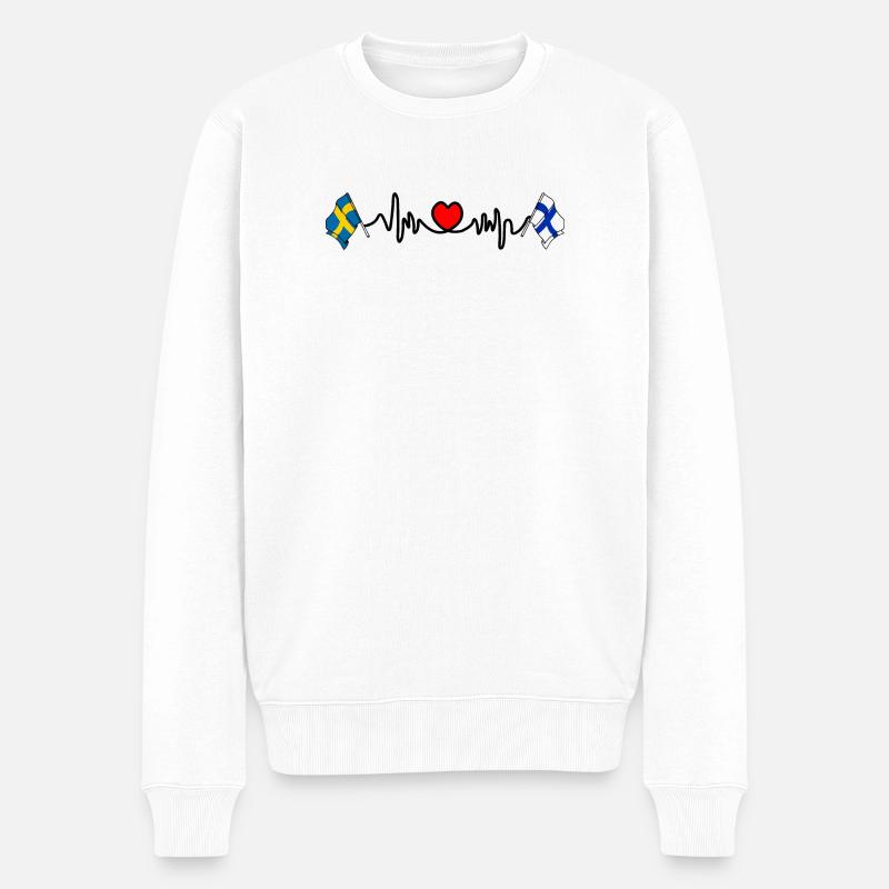 Cardio coeur Drapeau Suède, drapeau Finlande - Pull Premium bio Homme - blanc