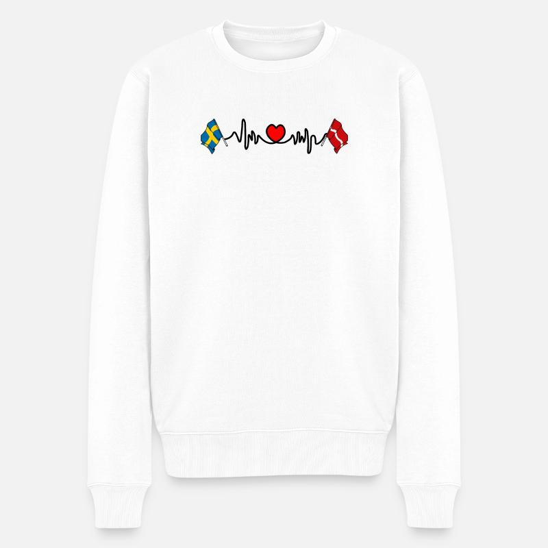 Cardio heart Drapeau Suède, drapeau Lettonie - Pull Premium bio Homme - blanc