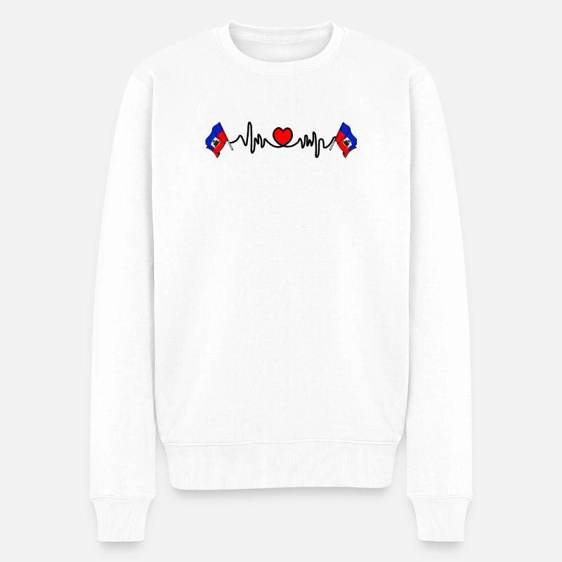 Herzfrequenz-Cardio für Haiti - Männer Premium Bio Pullover - Weiß