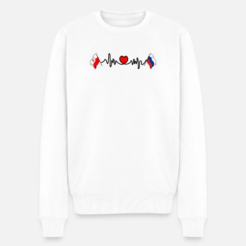 Cardio cardiaque Drapeau Pologne, Russie - Pull Premium bio Homme - blanc