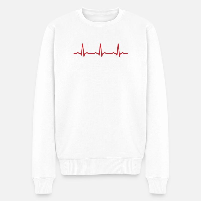 Nahtloses rotes EKG-Herzschlagmuster - Männer Premium Bio Pullover - Weiß
