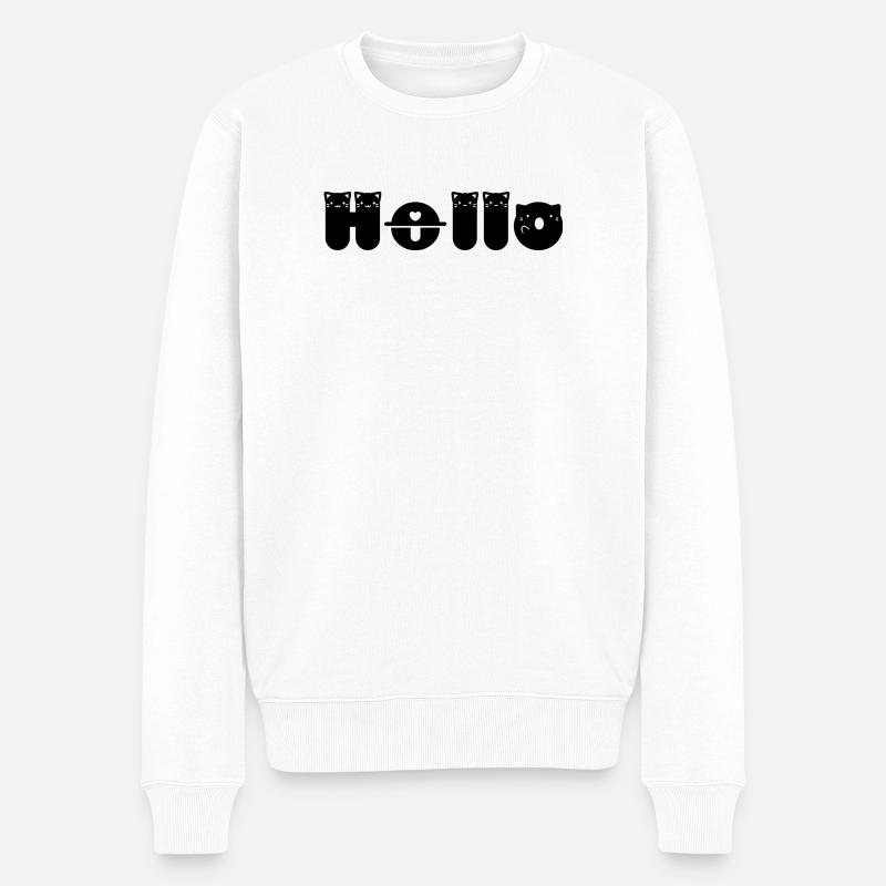 Hallo Katze - Männer Premium Bio Pullover - Weiß