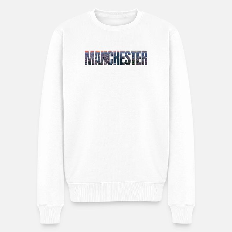 Manchester Skyline in Textfassade - Männer Premium Bio Pullover - Weiß