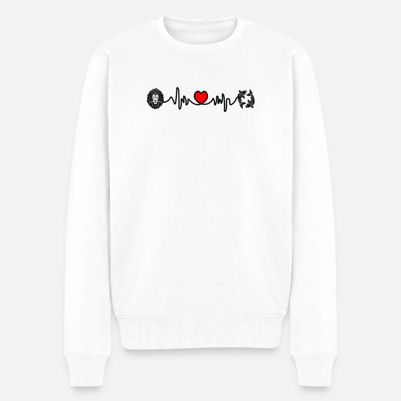 Fréquence cardiaque cardio Lion Poissons - Pull Premium bio Homme - blanc