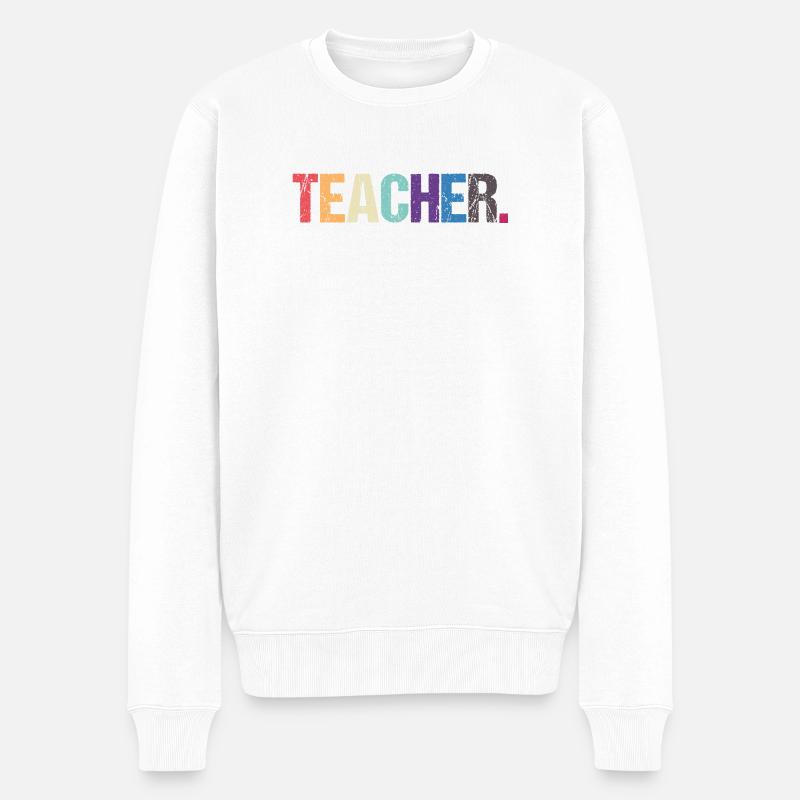 Farbenfrohes LEHRER-Design - Männer Premium Bio Pullover - Weiß