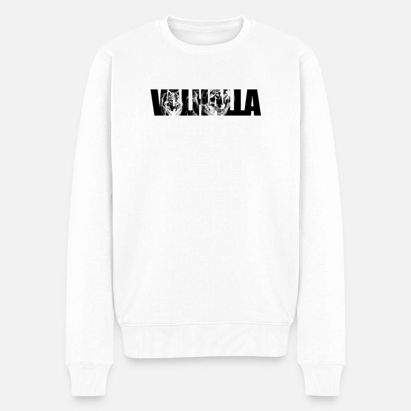 Wolfsgesicht im Fragmentmuster - Männer Premium Bio Pullover - Weiß