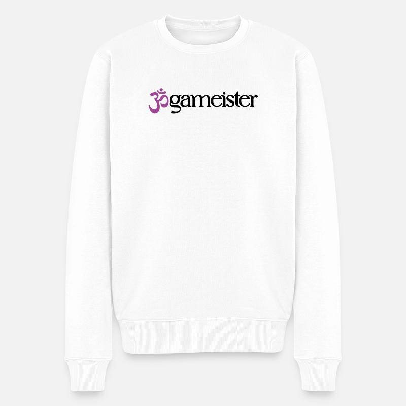 Jogameister - Typografisches OM (3-Farbig) - Männer Premium Bio Pullover - Weiß