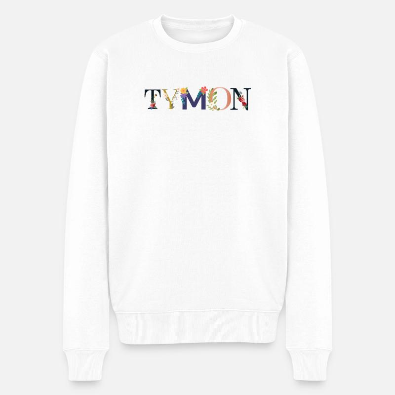 TYMON Name mit Blumen geschmückt - Männer Premium Bio Pullover - Weiß
