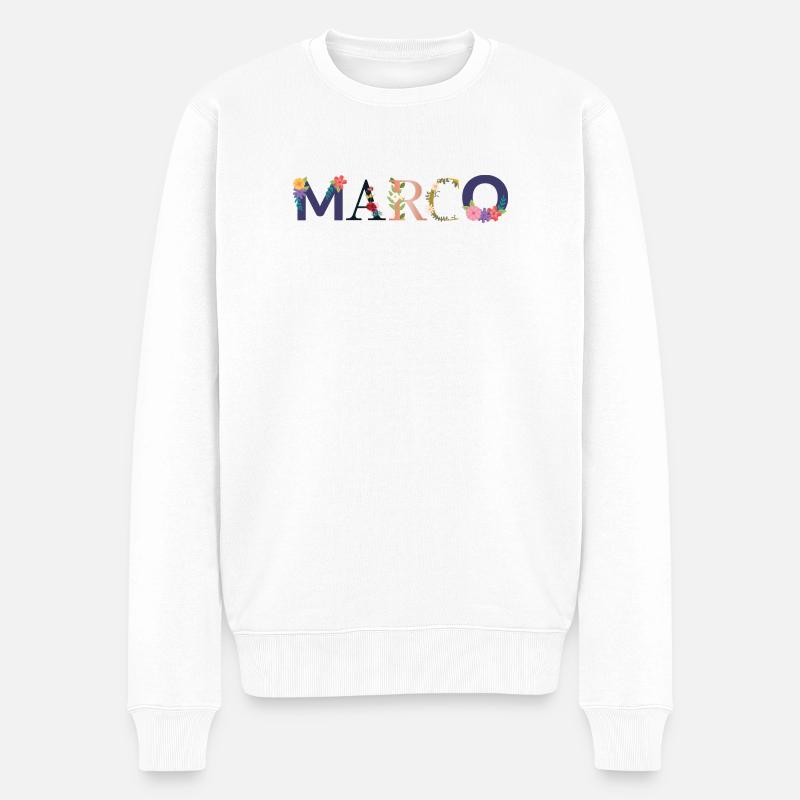 MARCO Name mit Blumen geschmückt - Männer Premium Bio Pullover - Weiß