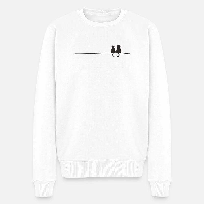 Katzensilhouetten  - Männer Premium Bio Pullover - Weiß