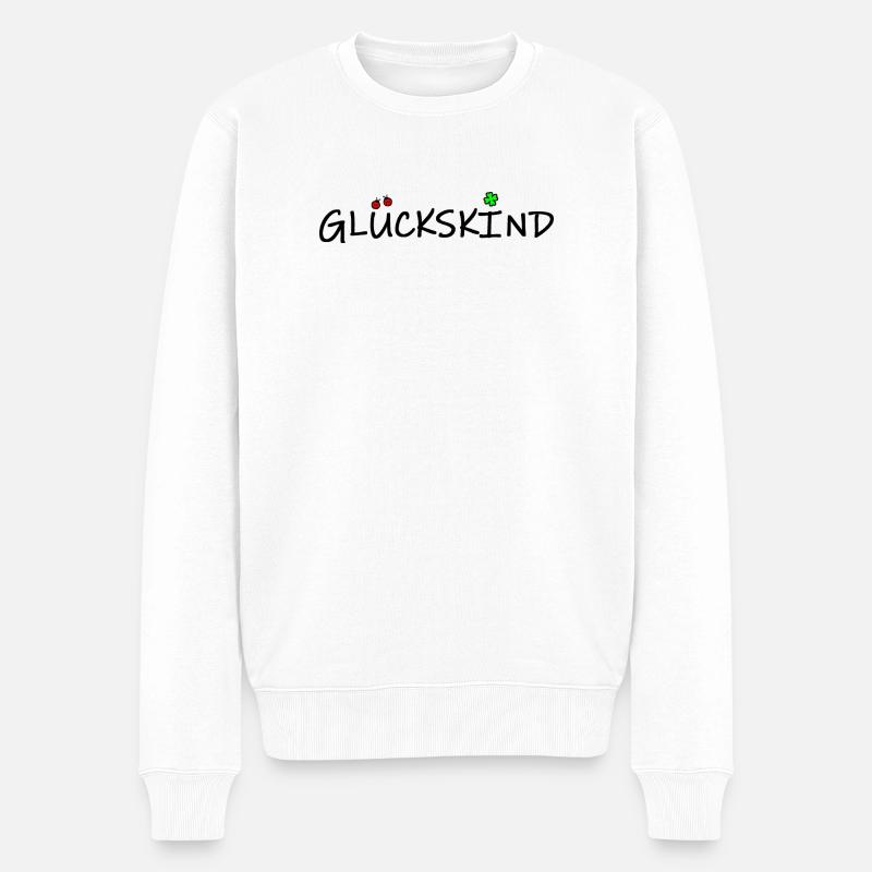 glückskind (schwarz) - Männer Premium Bio Pullover - Weiß