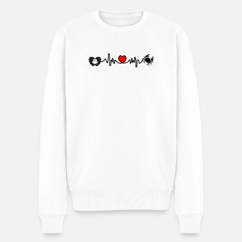 Fréquence cardiaque cardio Gémeaux Cancer - Pull Premium bio Homme - blanc
