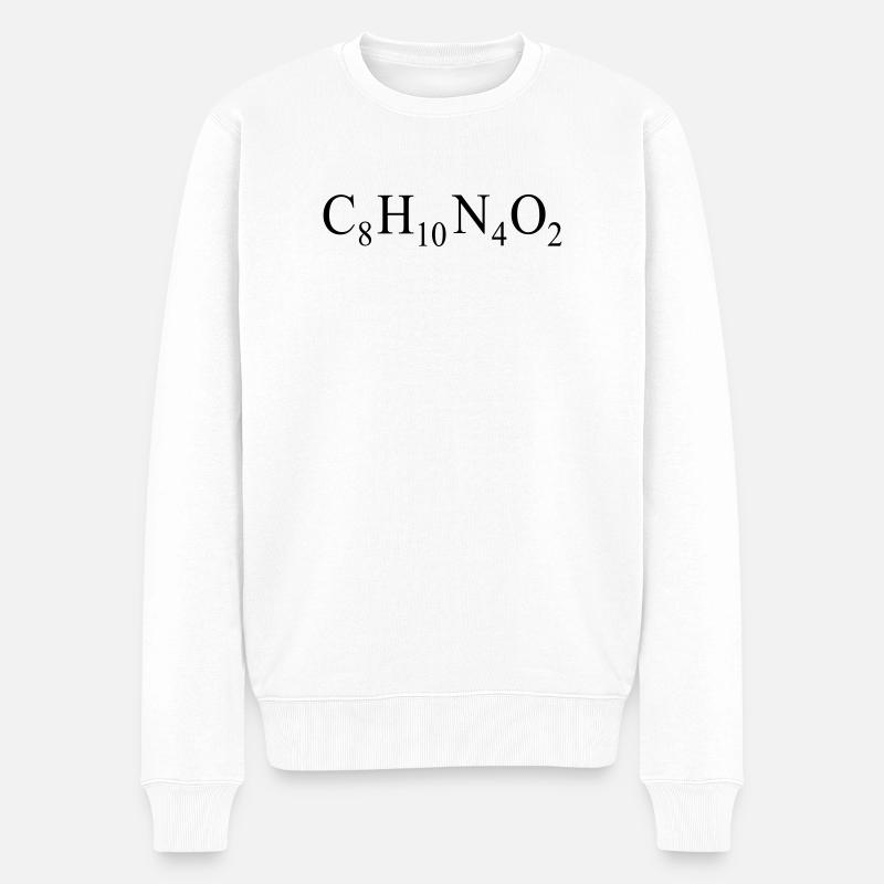 Caféine - Formule chimique - Pull Premium bio Homme - blanc