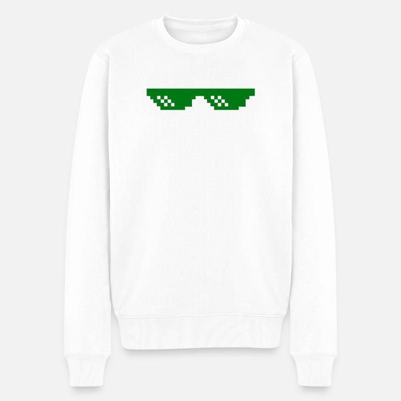Grünes Pixelmuster mit Kontrastblöcken - Männer Premium Bio Pullover - Weiß