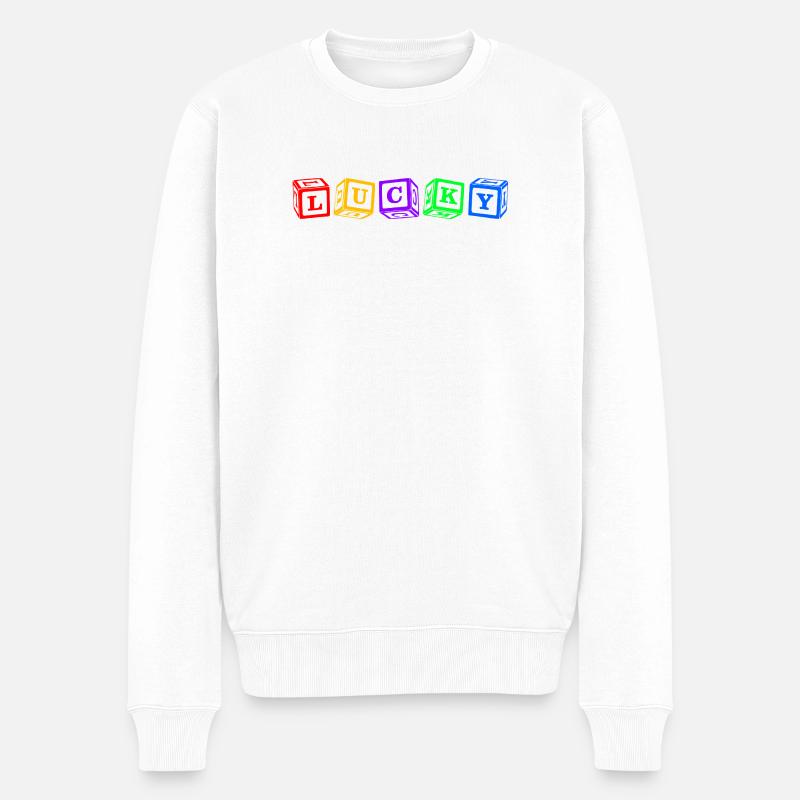 Lucky – Buntes 3D-Würfelbuchstaben-Design - Männer Premium Bio Pullover - Weiß