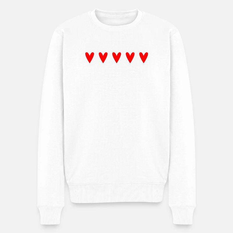 Coeurs rouges passionnés en motif unique - Pull Premium bio Homme - blanc