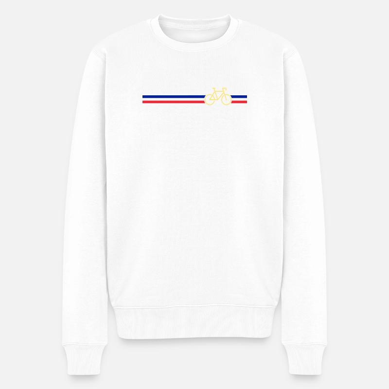 Vélo Vintage sur Bande Colorée - Pull Premium bio Homme - blanc