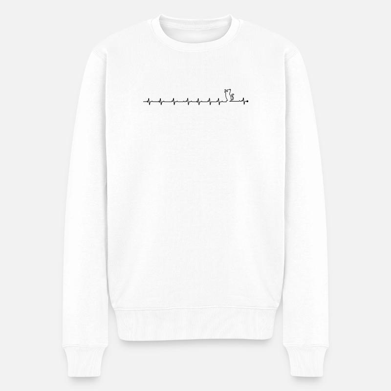 Herzschlag-Katze - Männer Premium Bio Pullover - Weiß
