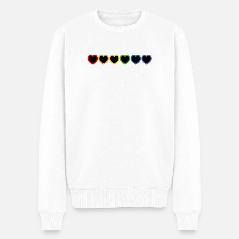 Coeurs LGBT arc-en-ciel noir - Pull Premium bio Homme - blanc