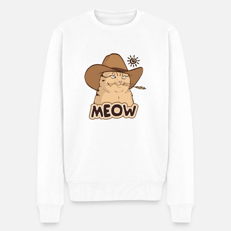 Cowboy Katze - Männer Premium Bio Pullover - Weiß