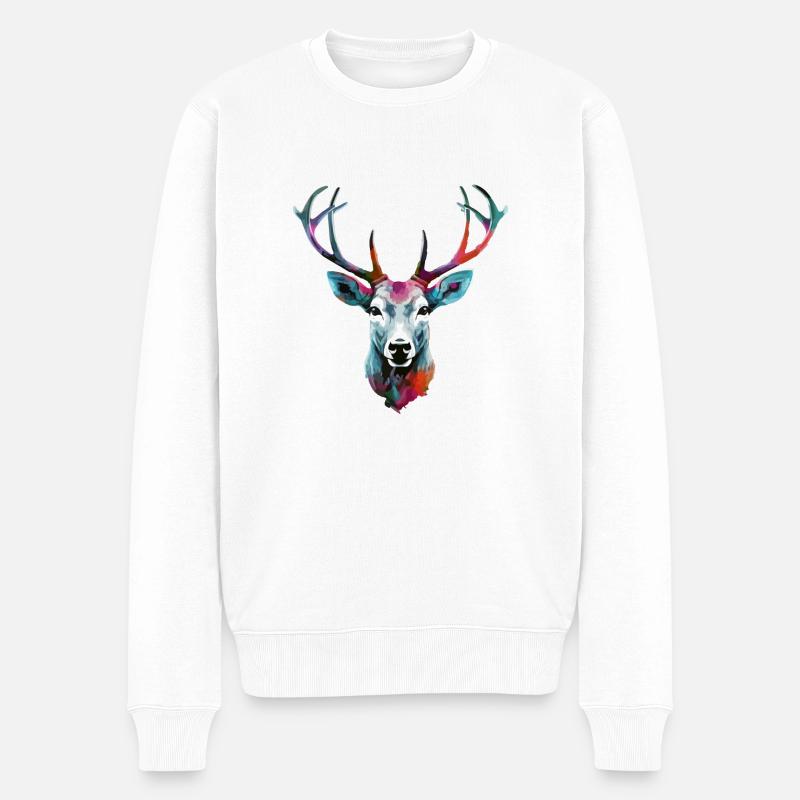 Reno der Hirsch - Männer Premium Bio Pullover - Weiß