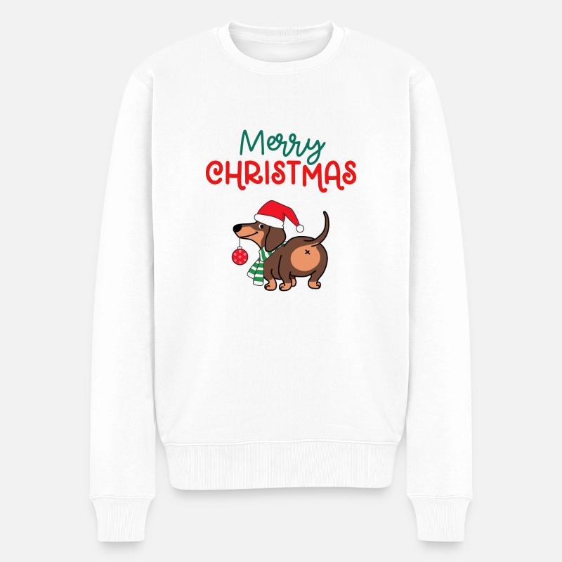 Merry Christmas, Dachshund - Männer Premium Bio Pullover - Weiß