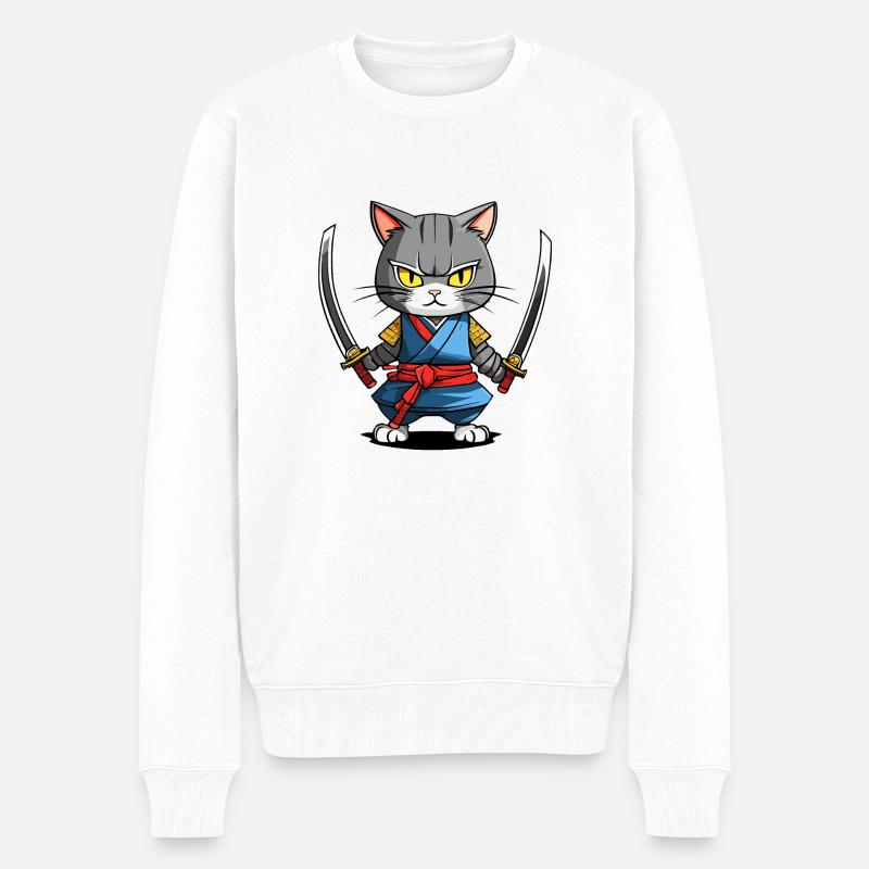 Samurai-Katze #39 - Männer Premium Bio Pullover - Weiß