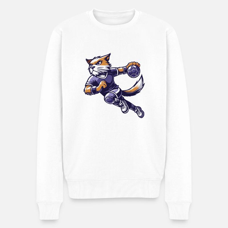 Le chat handballeur - Pull Premium bio Homme - blanc