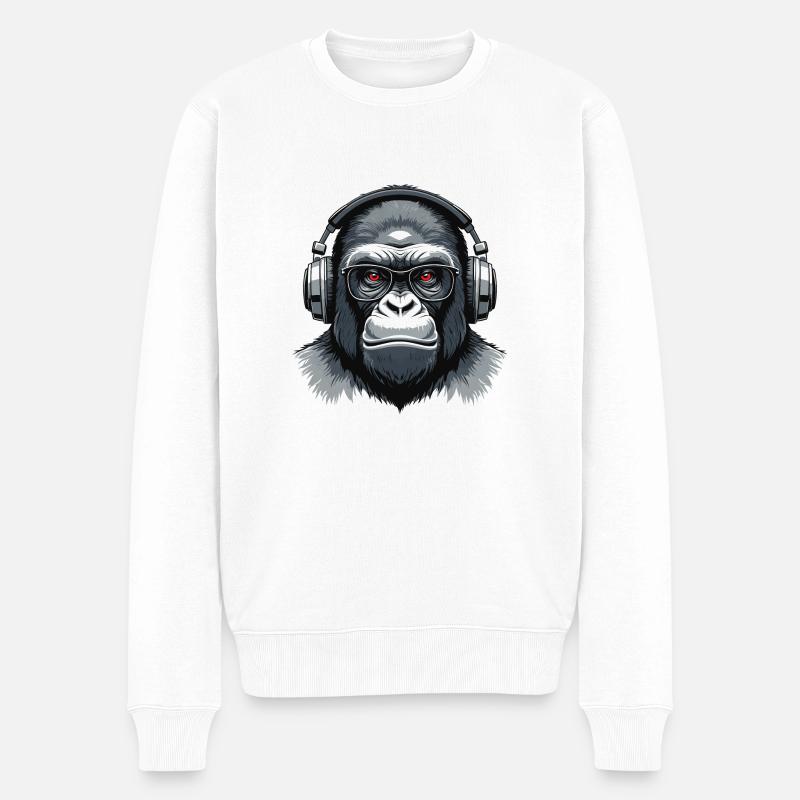 Gorilla with Headphones - Männer Premium Bio Pullover - Weiß