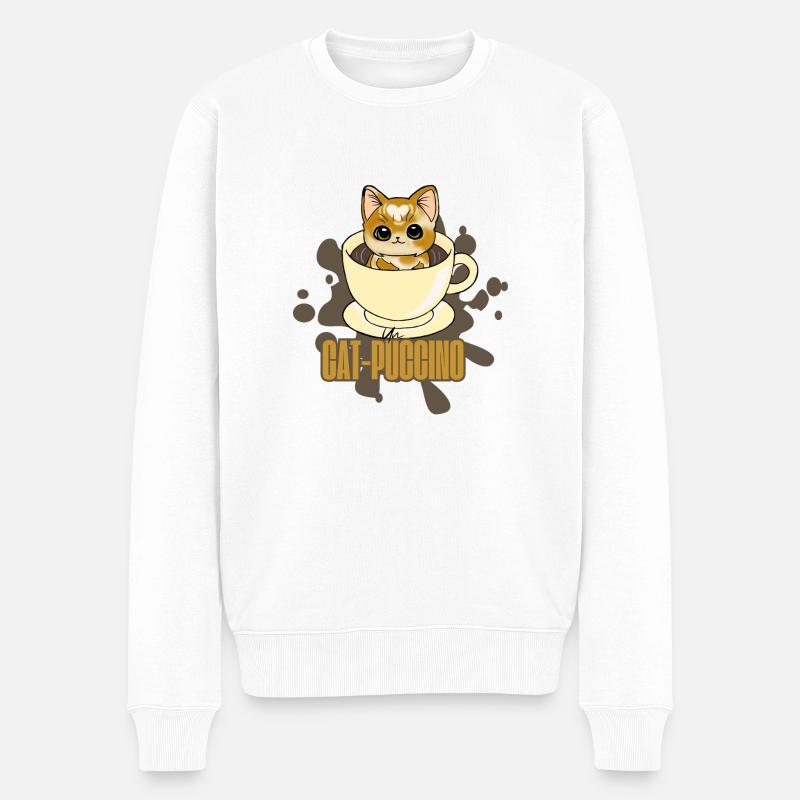 Katzen-Puccino - Männer Premium Bio Pullover - Weiß