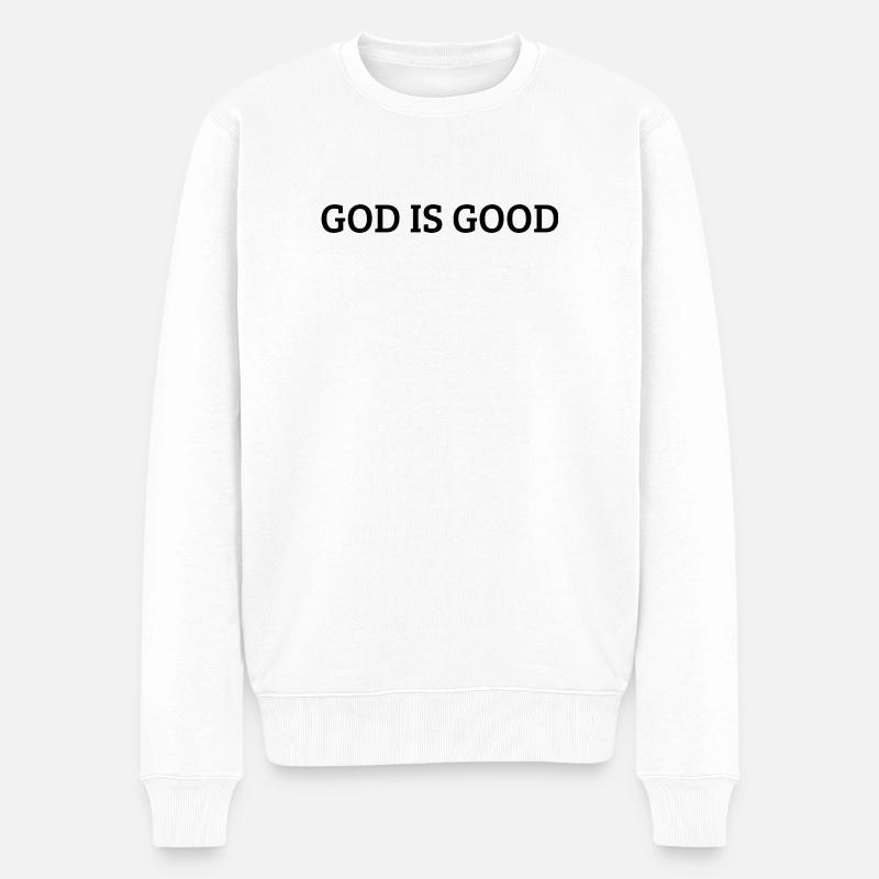 Gott ist gut, christlicher Glaube - Männer Premium Bio Pullover - Weiß