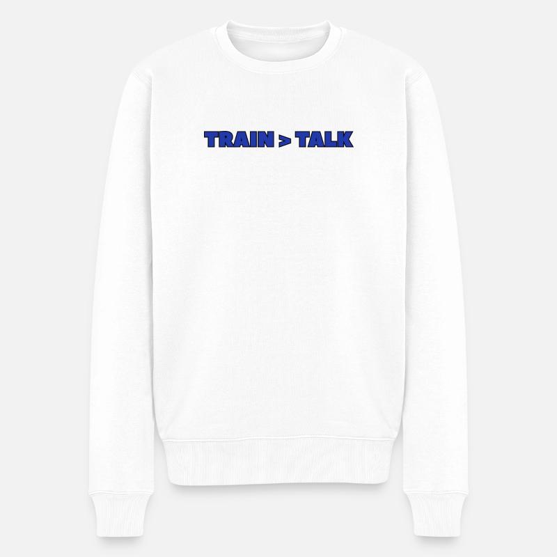Train > Talk – Gym & Fighter Mindset Design - Pull Premium bio Homme - blanc